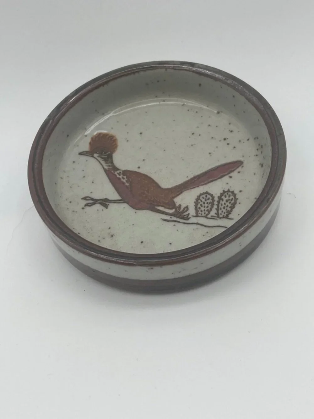 Vintage Otagiri Stoneware Ashtray/Coaster With Hand Painted Roadrunner & Cacti